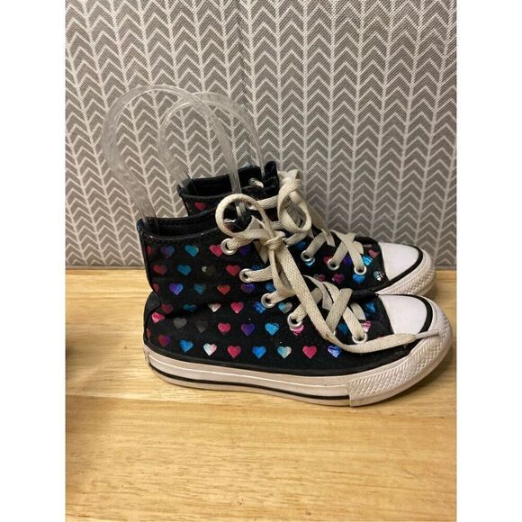 Converse Chuck Taylor Black High Tops with multicolored hearts - Picture 5 of 11
